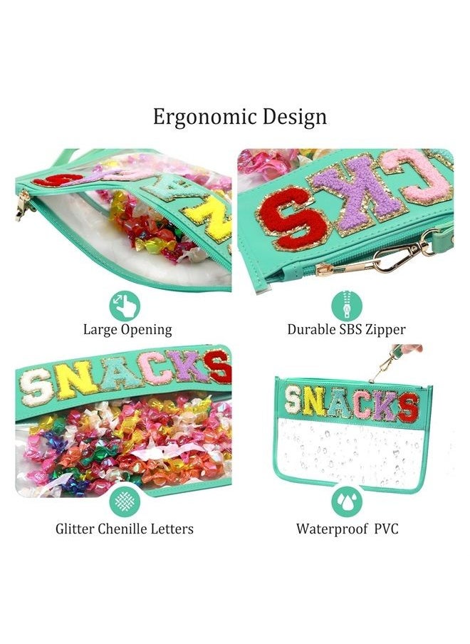 LO LORD LO Clear Pouch Glitter Letter Zipper Pouch Clear Makeup Bags for Travel Small Snacks Bag Preppy Cosmetic Stuff Bag for Women (Snacks Blue)  - Image 3