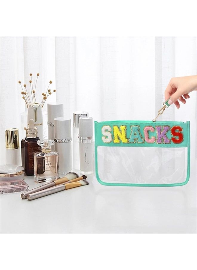 LO LORD LO Clear Pouch Glitter Letter Zipper Pouch Clear Makeup Bags for Travel Small Snacks Bag Preppy Cosmetic Stuff Bag for Women (Snacks Blue)  - Image 4