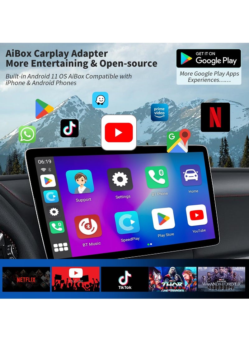 SYOSI - Wireless CarPlay Adapter with Netflix Disney+ YouTube Google Play, CarPlay&Android Auto Wireless Adapter for OEM Wired Carplay Cars, Upgrade Magic Box 2.0, Plug&Play,No Delay,TF Card,Mirroring - Image 1