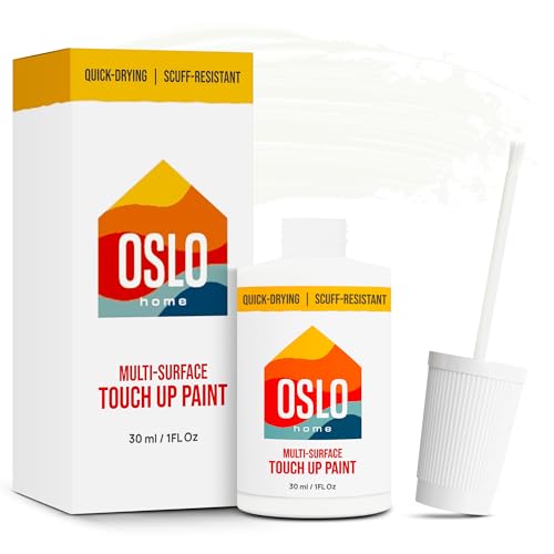 Oslo Home Touch Up Paint, Bright White, 1oz, Satin, w/brush in bottle, Quick drying, for Home repairs, Kitchen Cabinets, Furniture - Image 1
