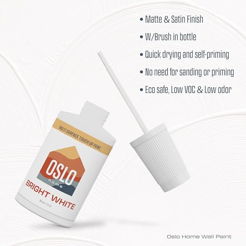 Oslo Home Touch Up Paint, Bright White, 1oz, Satin, w/brush in bottle, Quick drying, for Home repairs, Kitchen Cabinets, Furniture - Image 2