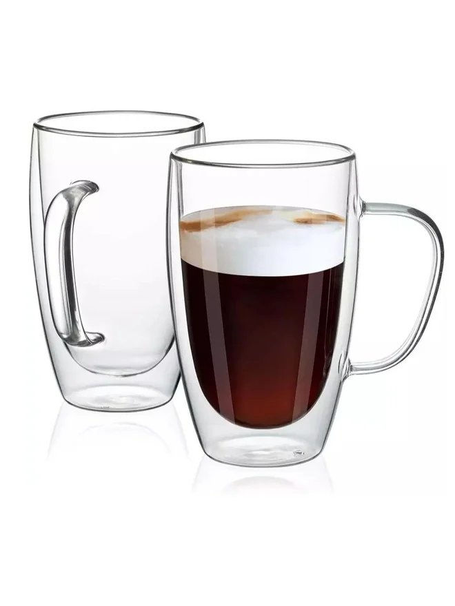 1 تشيس 1CHASE Double Walled Glass Coffee Mugs With Handle, Large