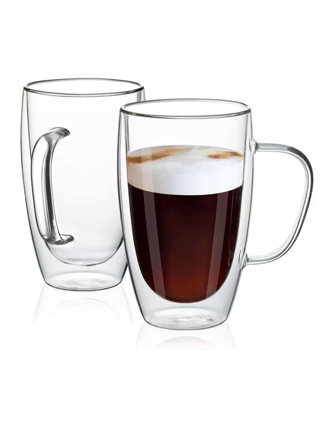 1CHASE Double Walled Glass Coffee Mugs With Handle, Large - Image 1