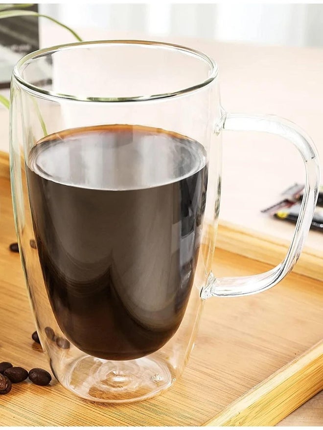 1CHASE Double Walled Glass Coffee Mugs With Handle, Large - Image 2