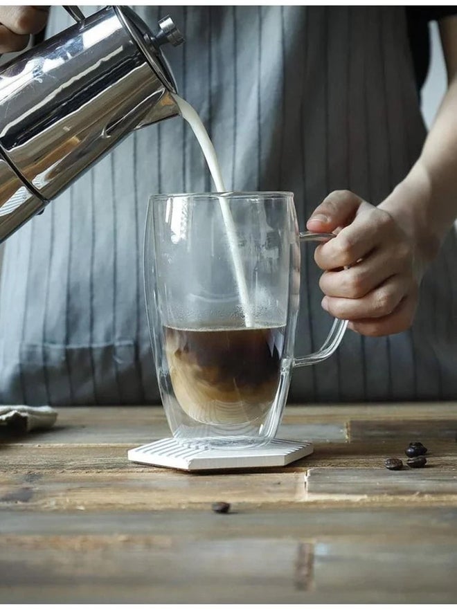 1CHASE Double Walled Glass Coffee Mugs With Handle, Large - Image 3