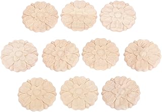 MUXSAM MUXSAM Round Wood Carved Appliques, 10-Pack Unpainted Flower Small Woodcarvings Decals Onlays for Mirrors Walls Doors - Image 1