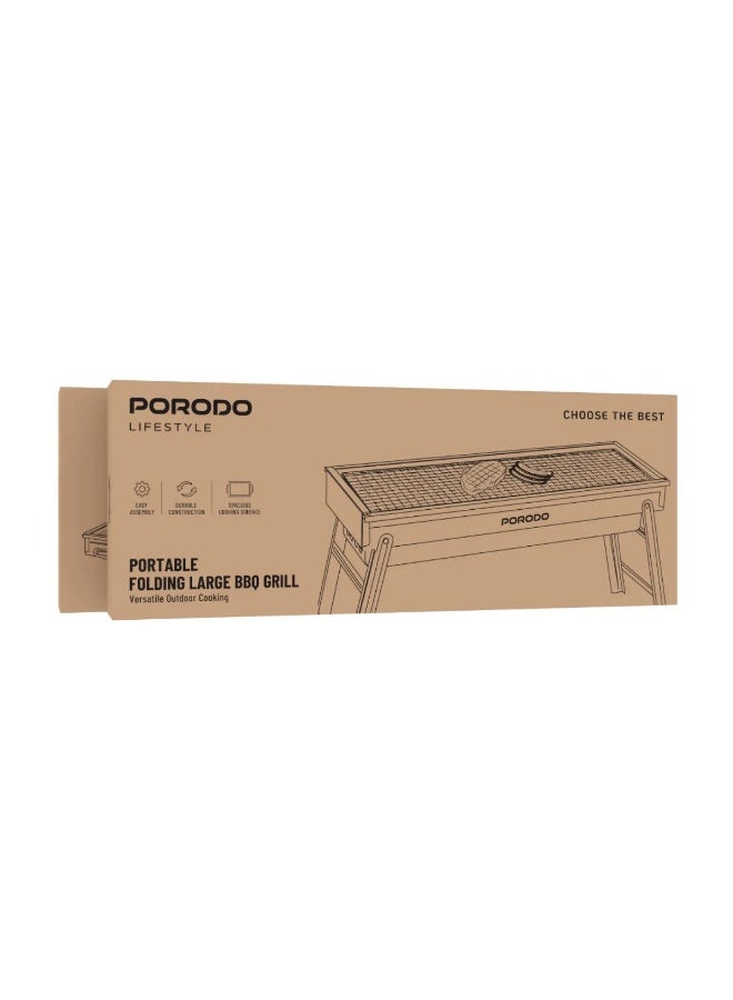 بورودو شواية شواء كبيرة قابلة للطي ومحمولة للتخييم والطهي في الهواء الطلق - شواية فحم فولاذية سهلة التجميع، مزودة بخطافات يدوية، وملعقة وشوكة - لون أسود - Image 2