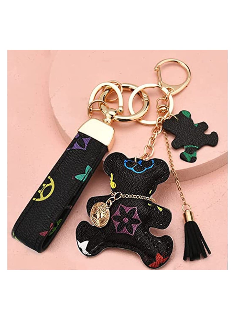 SYOSI Keychain Cartoon Frenchie Bear Car Keychain Set Accessories for Car Keys PU Leather Multiple Colour Key Fob Backpack Lanyard Wallet Decorate for Women Girls - Image 2