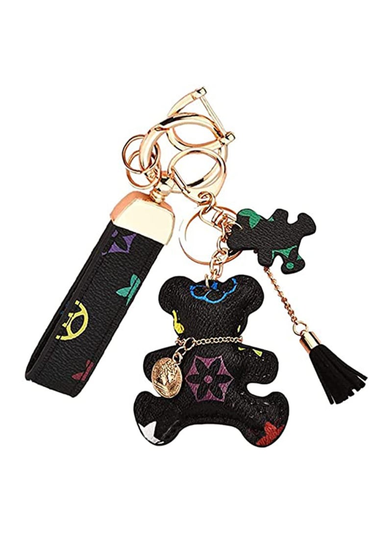 SYOSI Keychain Cartoon Frenchie Bear Car Keychain Set Accessories for Car Keys PU Leather Multiple Colour Key Fob Backpack Lanyard Wallet Decorate for Women Girls - Image 1