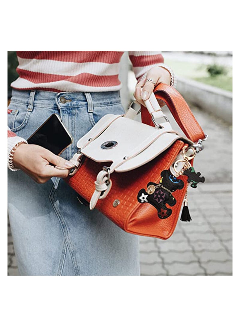 SYOSI Keychain Cartoon Frenchie Bear Car Keychain Set Accessories for Car Keys PU Leather Multiple Colour Key Fob Backpack Lanyard Wallet Decorate for Women Girls - Image 5