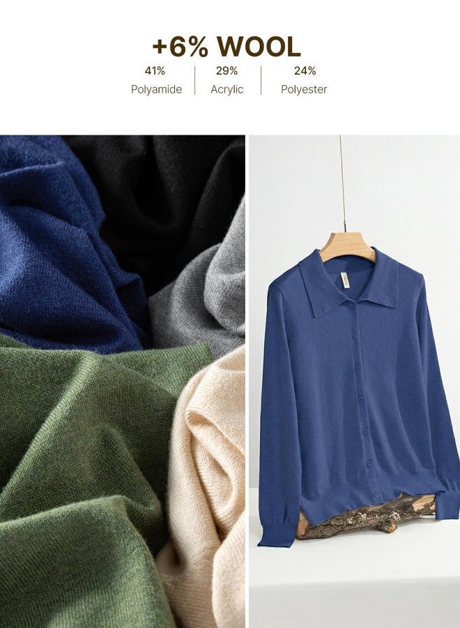 EVALESS Cardigan Sweaters for Women Lightweight Trendy Long Sleeve Lapel Collar Button Down Sweaters Knit Cardigans Sweater, Dirty Blue, XXL - Image 5