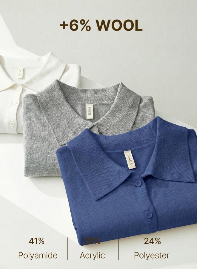 EVALESS Cardigan Sweaters for Women Lightweight Trendy Long Sleeve Lapel Collar Button Down Sweaters Knit Cardigans Sweater, Dirty Blue, XXL - Image 4