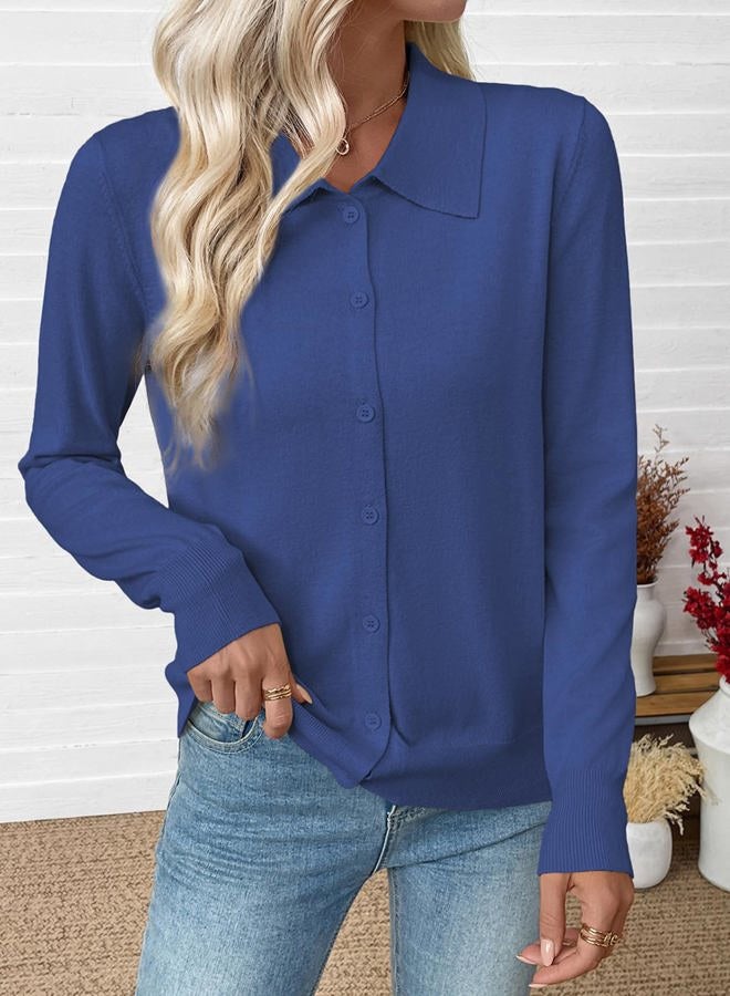 EVALESS Cardigan Sweaters for Women Lightweight Trendy Long Sleeve Lapel Collar Button Down Sweaters Knit Cardigans Sweater, Dirty Blue, XXL - Image 3