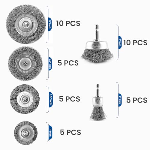 EHOMEA2Z Wire Wheel Steel (40 Pack) Brush Cup for 1/4 Inch Hex Shank Cleaning Stripping Rotary Metal Paint Rust Removal, for Power Drill Attachment - Image 2