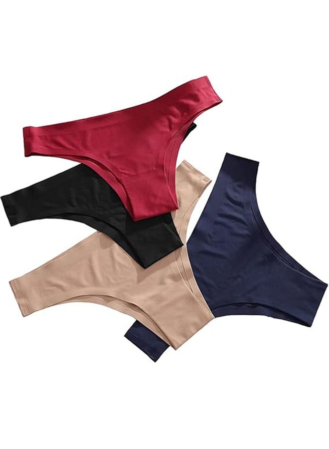 Unewshi Thong,Seamless Underwear for Women Panties,4 Pack Women’s Seamless Cheeky Hipster Underwear No Show Panties Invisibles Breathable Briefs Soft Stretch Bikini Lingerie - Image 1