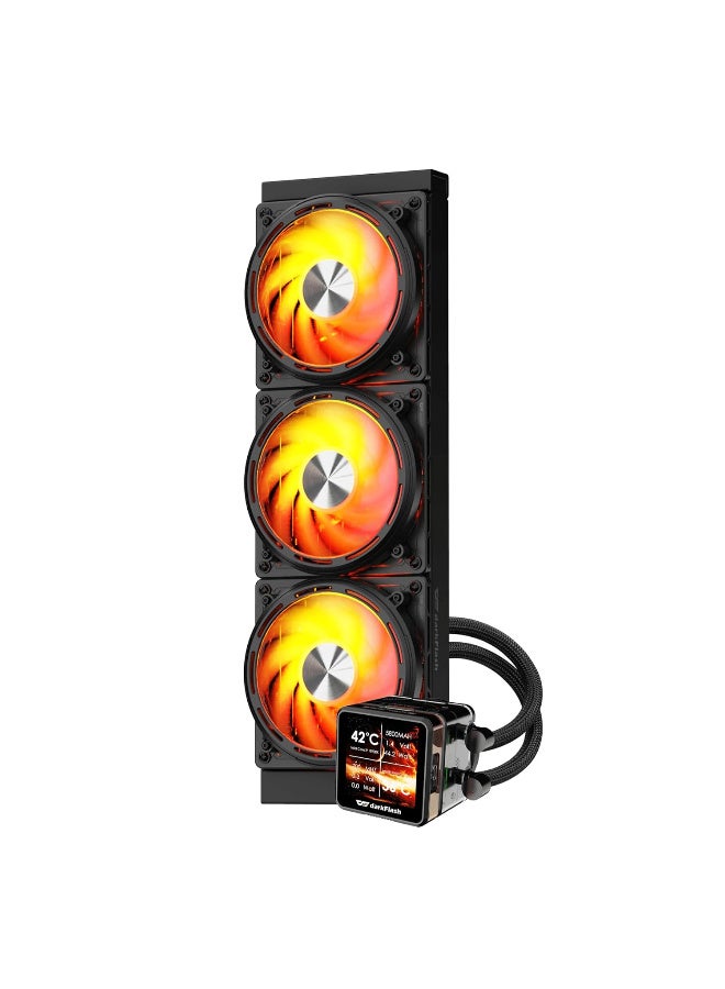 دارك فلاش مبرد وحدة المعالجة المركزية السائل darkFlash DE360 الكل في واحد، شاشة LCD مقاس 2.88 بوصة بدقة 480 * 480، شاشة مغناطيسية، مزامنة ARGB، مراوح PWM، مشعاع 360 مم، مبرد وحدة المعالجة المركزية AIO متوافق مع Intel 1851/1700، AMD AM4/AM5 (أسود) - Image 3