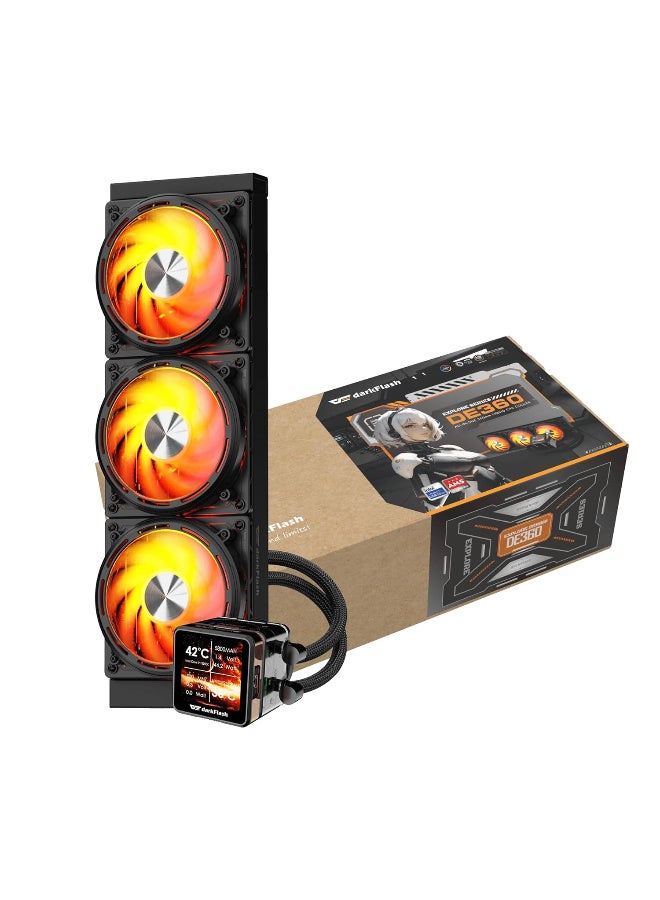 دارك فلاش مبرد وحدة المعالجة المركزية السائل darkFlash DE360 الكل في واحد، شاشة LCD مقاس 2.88 بوصة بدقة 480 * 480، شاشة مغناطيسية، مزامنة ARGB، مراوح PWM، مشعاع 360 مم، مبرد وحدة المعالجة المركزية AIO متوافق مع Intel 1851/1700، AMD AM4/AM5 (أسود) - Image 5
