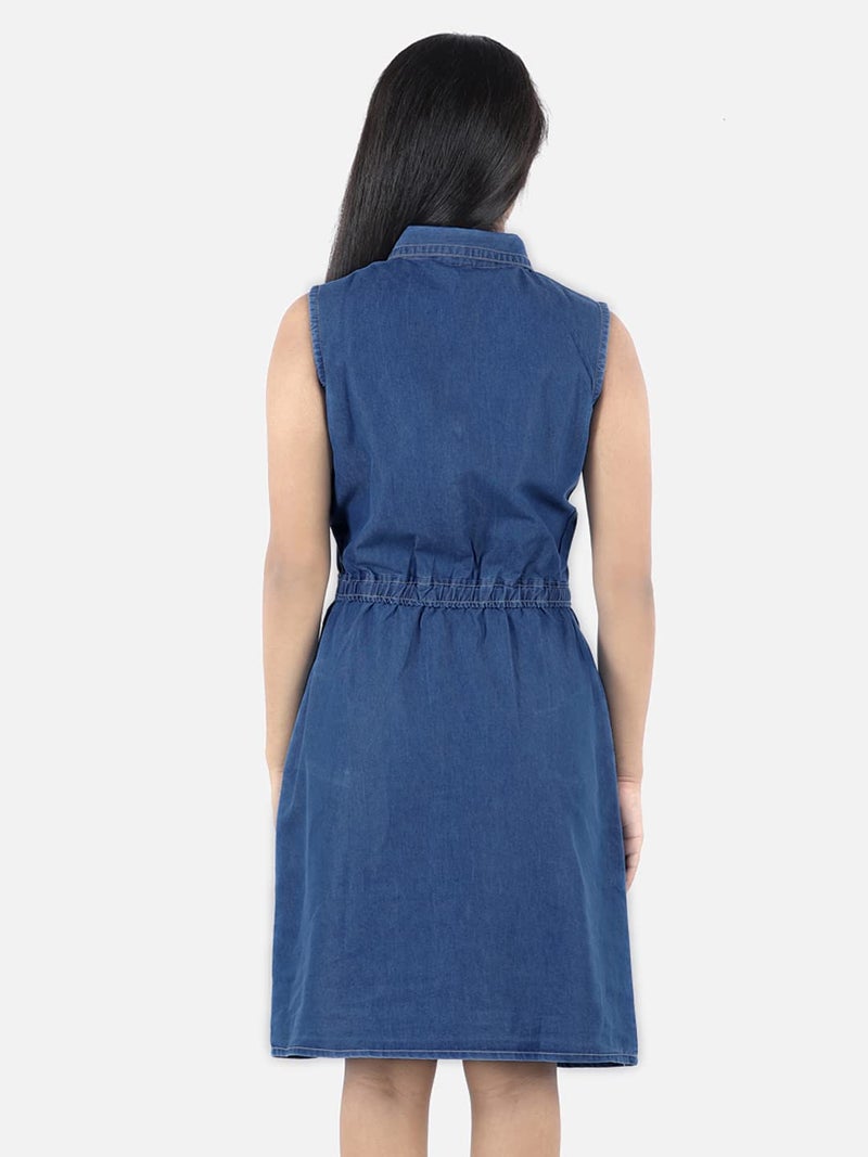 StyleStone Girls Denim Sleeveless Fit & Flare Knee Length Dress (9404Dnmfrntbtnloop12-13), Blue, 12-13 Year - Image 2