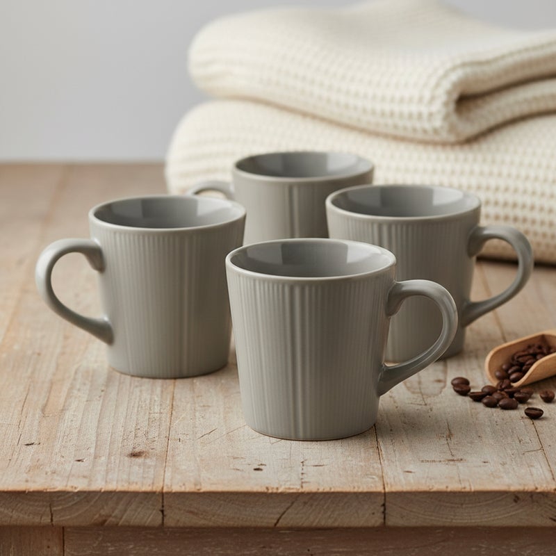 Cuisine Art EVE Stoneware Coffee Mug Set of 4 – 300 ML Grey Cups | Durable Ribbed Coffee & Tea Mug Set for Home, Office & Café | Cappuccino, Latte & Cocoa Mugs - Image 2