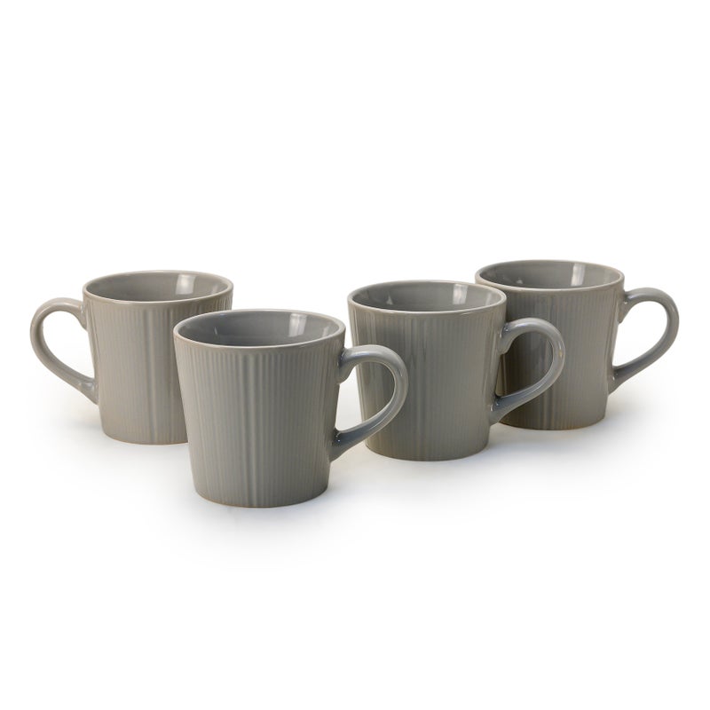 Cuisine Art EVE Stoneware Coffee Mug Set of 4 – 300 ML Grey Cups | Durable Ribbed Coffee & Tea Mug Set for Home, Office & Café | Cappuccino, Latte & Cocoa Mugs - Image 1