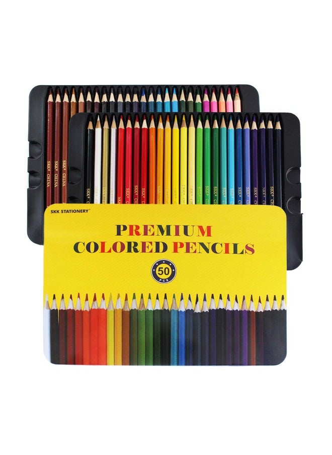 SKKSTATIONERY SKKSTATIONERY 50Pcs Colored Pencils, Packing in Tin, 50 Vibrant Colors, Drawing Pencils for Sketch, Arts, Coloring Books  - Image 1