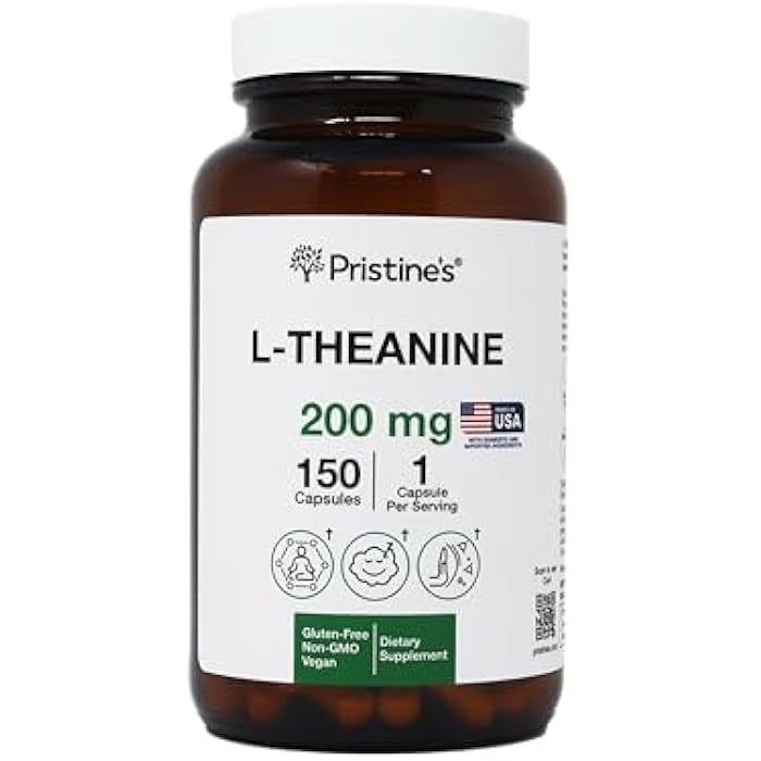 PRISTINE'S L Theanine 200mg Supplement Capsules - 3rd Party Tested Non GMO -150 Day Supply - Relaxation & Sleep Quality Support Capsules - Vegan, cGMP Facility & Gluten Free Glass Bottles - Image 2