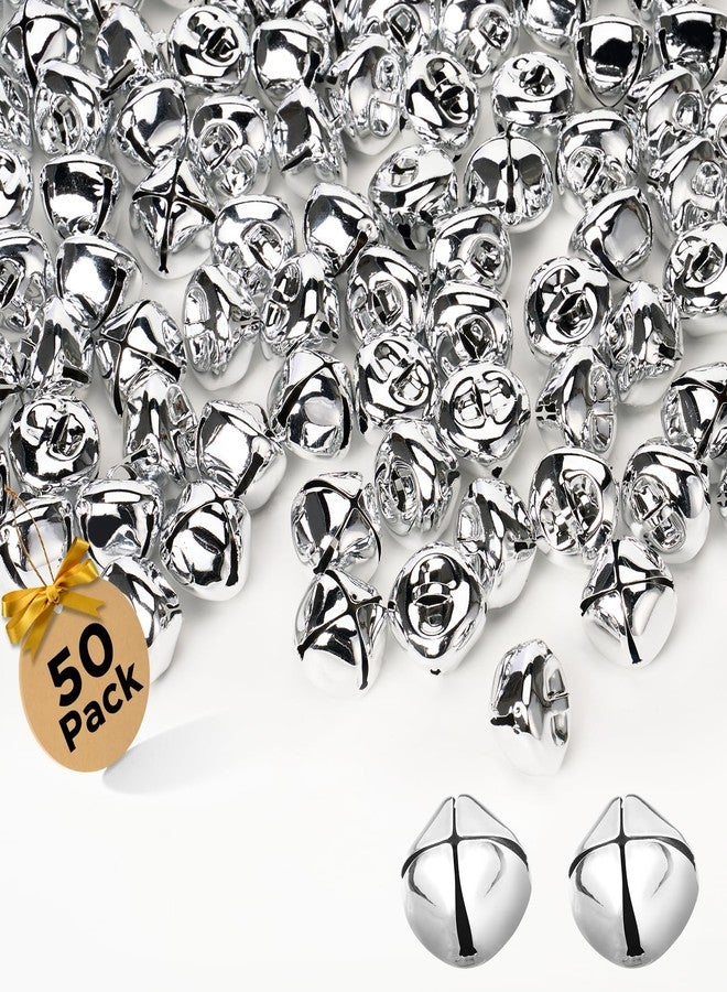 Sooez Silver Jingle Bells for Crafts, 50PCS 1inch Large Craft Bells with Crisp Sound, Christmas Bells Silver Bells for Crafts Christmas Decorations Halloween, Silver Jingle Bells 1 inch - Image 1