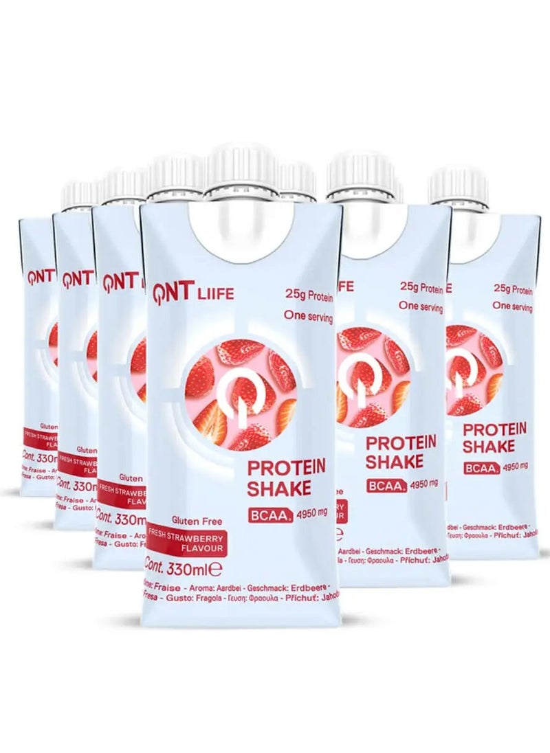 QNT - QNT Life, Protein Shake BCAA 5000mg, Fresh Strawberry, 330ml Pack of 12 - Image 1
