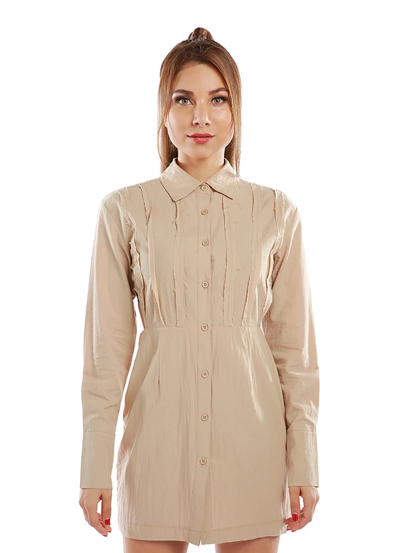 London Rag Camel Cut Out Bodycon Shirt Dress