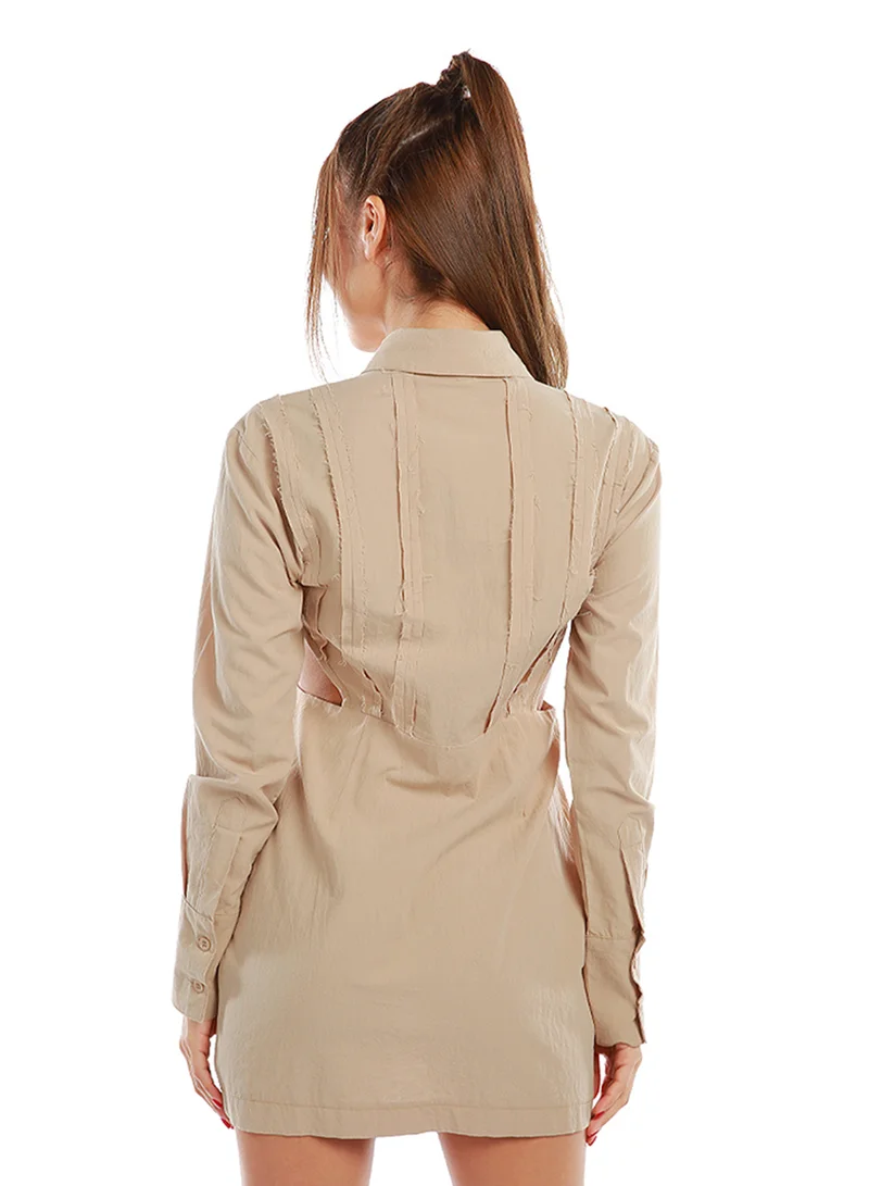 London Rag Camel Cut Out Bodycon Shirt Dress