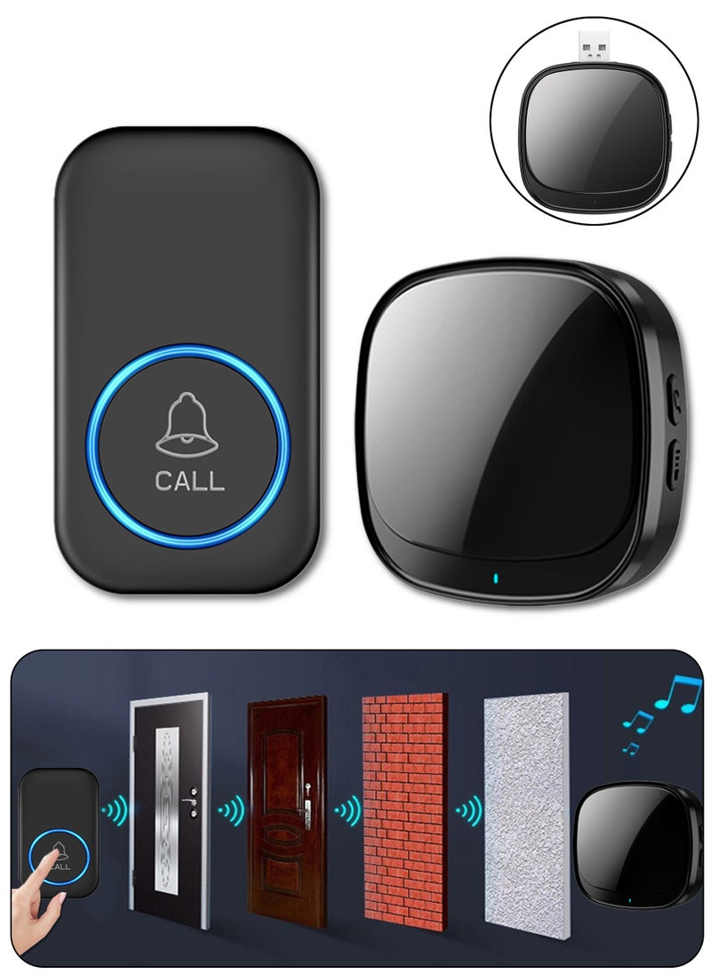 Generic Smart Waterproof Wireless Doorbell, Over 1000 Feet Range,5 Levels of Volume, Cordless Doorbell for Home, Office, Apartment, Hotel, Warehouse and Anti-Theft Black  - Image 1