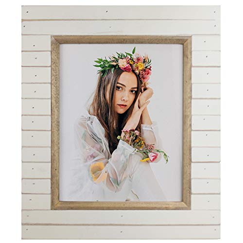 icheesday 8x10 Wooden Picture Frame Rustic Distressed White Photo Frame with Glass Cover Ready to Table Top and Wall Mounting - Image 1