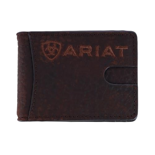 ARIAT Men's Large Logo Bull Hide Leather Bifold Money Clip Wallet - Image 1