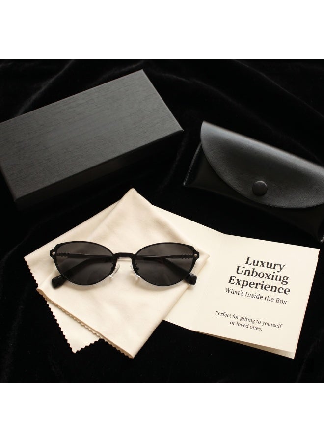 Unisex Vintage Oval Cat Eye Metal Frame Sunglasses Fashion UV Shades for Driving Beach Travel Photos Complete Gift Packaging Set - Image 1