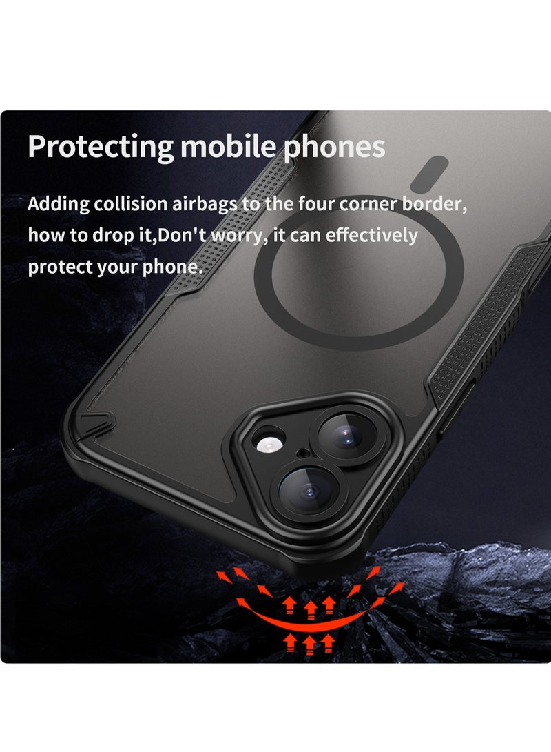 Alyashmac Magnetic Case Cover for iPhone 16 5G, Armor of Brushed Comfortable Oil Waterproof TPU+PC Soft Semi-translucentmatte Feel Cell Phone Protective Back Case for iPhone 16 5G, Black - Image 3