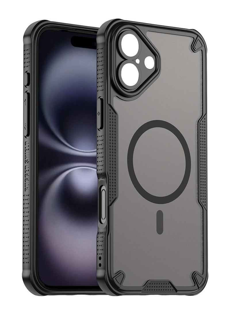 Alyashmac Magnetic Case Cover for iPhone 16 5G, Armor of Brushed Comfortable Oil Waterproof TPU+PC Soft Semi-translucentmatte Feel Cell Phone Protective Back Case for iPhone 16 5G, Black - Image 1