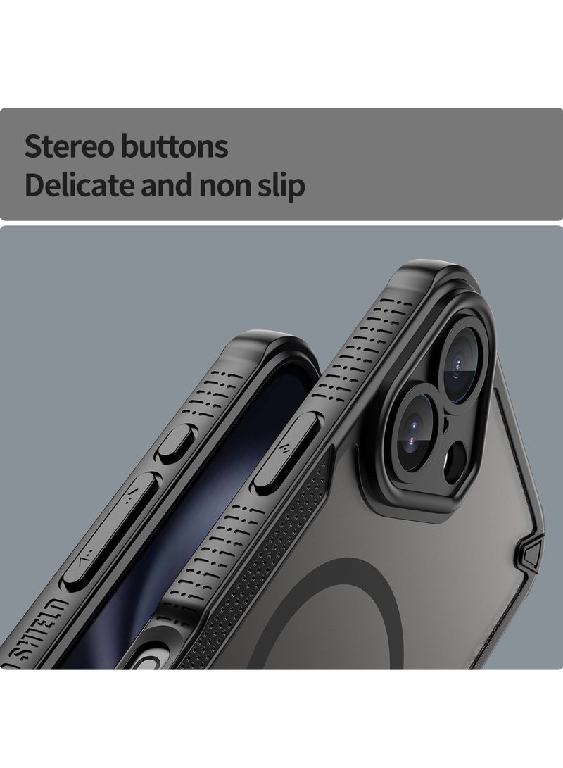 Alyashmac Magnetic Case Cover for iPhone 16 5G, Armor of Brushed Comfortable Oil Waterproof TPU+PC Soft Semi-translucentmatte Feel Cell Phone Protective Back Case for iPhone 16 5G, Black - Image 4