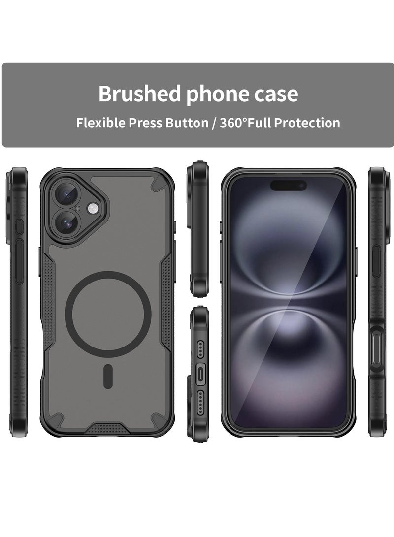 Alyashmac Magnetic Case Cover for iPhone 16 5G, Armor of Brushed Comfortable Oil Waterproof TPU+PC Soft Semi-translucentmatte Feel Cell Phone Protective Back Case for iPhone 16 5G, Black - Image 2