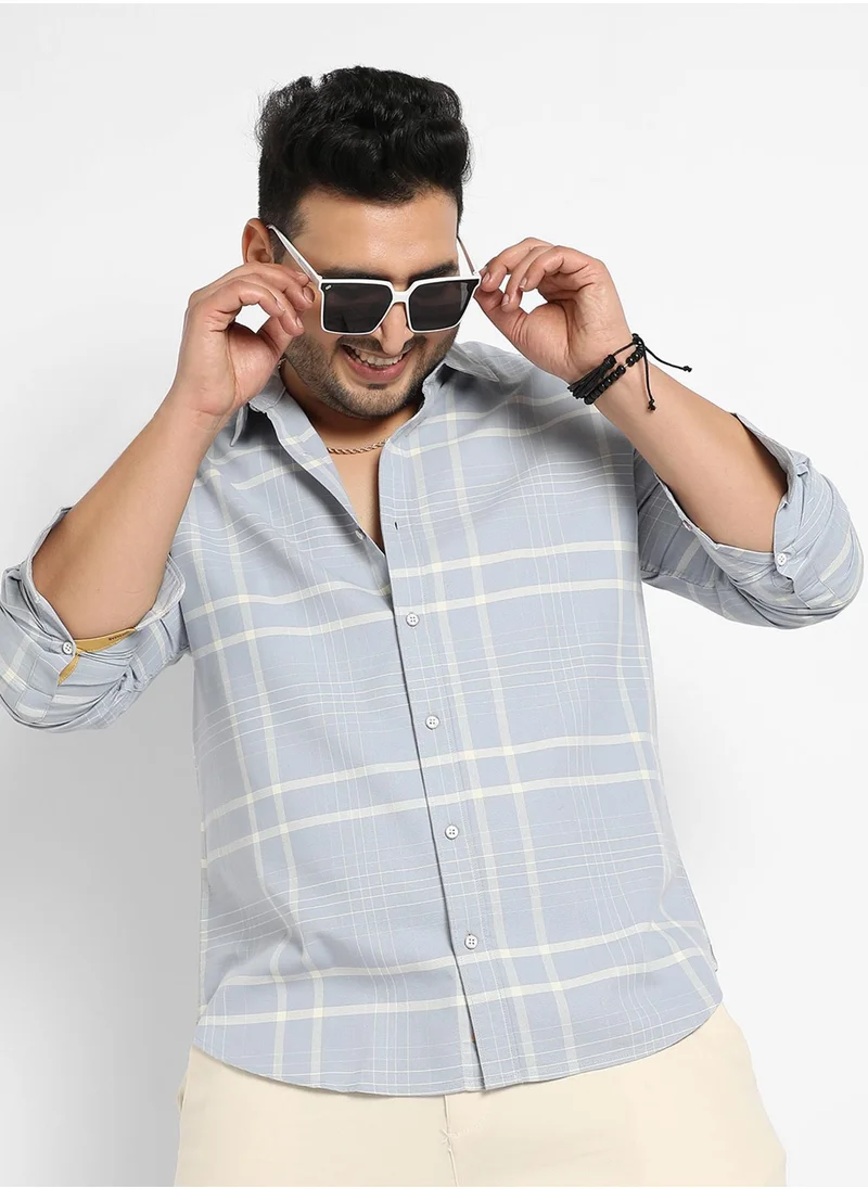 Instafab Plus Instafab Plus Men's Light Grey Contrast Tartan Plaid Shirt For Casual Wear | Spread Collar | Long Sleeve | Button Closure | Cotton Shirt Crafted With Comfort Fit For Everyday Wear