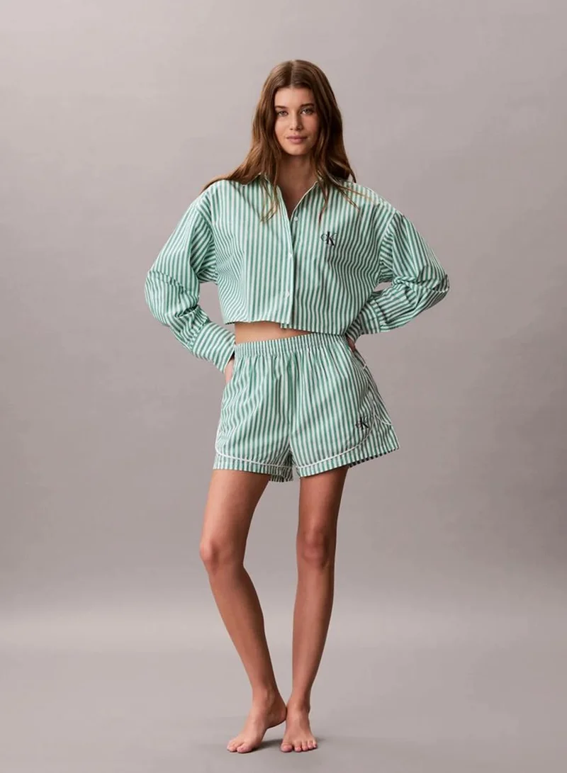 Calvin Klein PENNY STRIPE MARDI GRAS GREEN Cropped Cotton Poplin Pyjama Top for Women | Best Price UAE