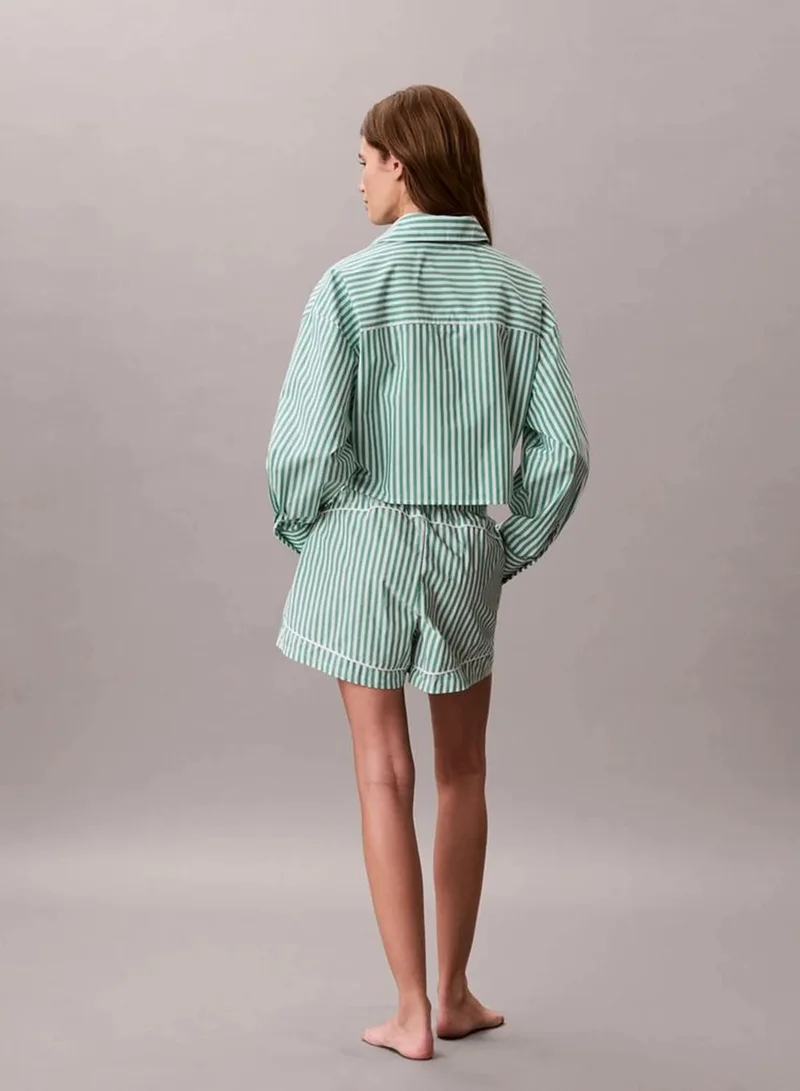 Calvin Klein PENNY STRIPE MARDI GRAS GREEN Cropped Cotton Poplin Pyjama Top for Women | Best Price UAE