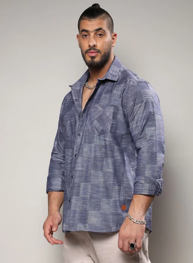 Instafab Plus Plus Heathered Denim Check Shirt by Styli
