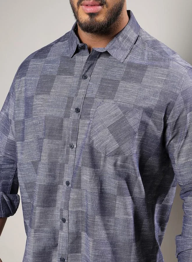 Instafab Plus Plus Heathered Denim Check Shirt by Styli