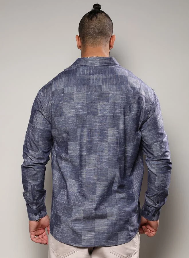 Instafab Plus Plus Heathered Denim Check Shirt by Styli