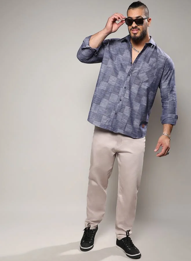 Instafab Plus Plus Heathered Denim Check Shirt by Styli