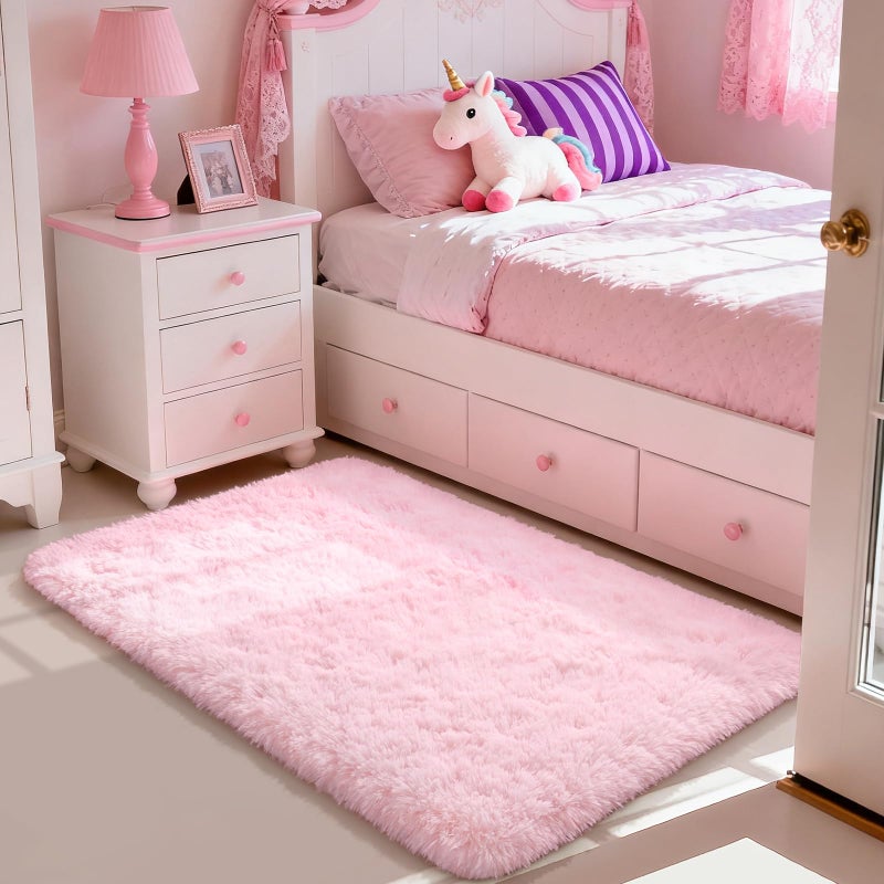 Merelax Soft Modern Indoor Shaggy Area Rug for Bedroom Livingroom Dorm Kids Room Home Decorative, Non-Slip Plush Fluffy Furry Fur Rugs Comfy Nursery Accent Floor Carpet 3x5 Feet, Pink - Image 1