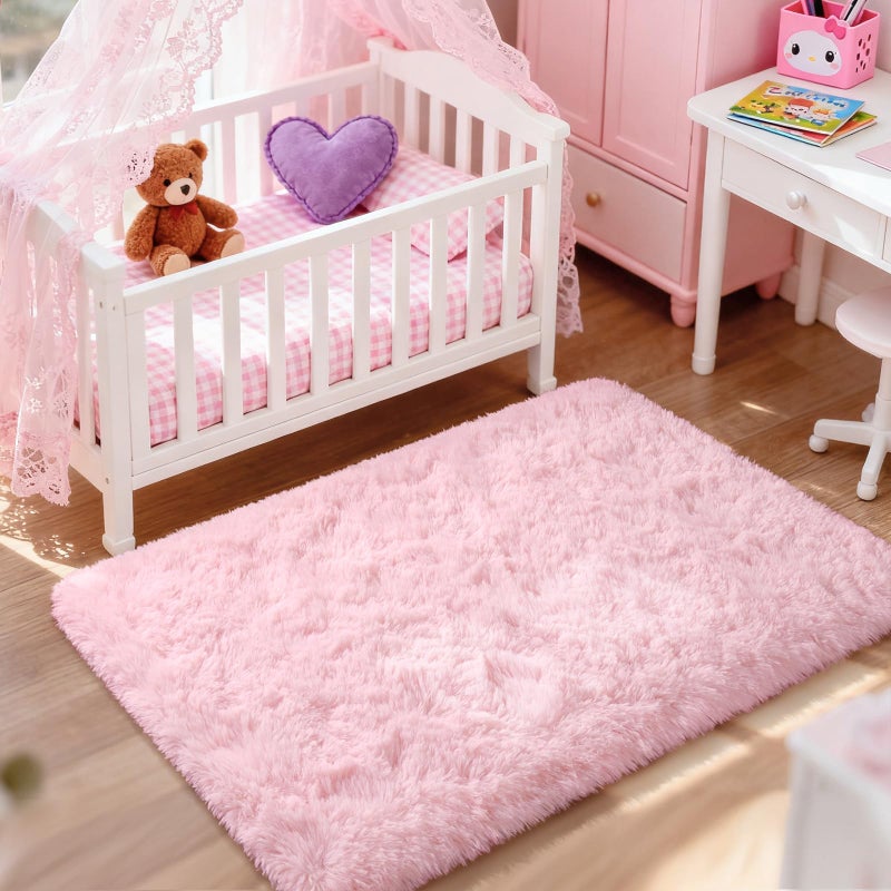 Merelax Soft Modern Indoor Shaggy Area Rug for Bedroom Livingroom Dorm Kids Room Home Decorative, Non-Slip Plush Fluffy Furry Fur Rugs Comfy Nursery Accent Floor Carpet 3x5 Feet, Pink - Image 2