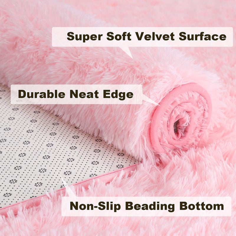 Merelax Soft Modern Indoor Shaggy Area Rug for Bedroom Livingroom Dorm Kids Room Home Decorative, Non-Slip Plush Fluffy Furry Fur Rugs Comfy Nursery Accent Floor Carpet 3x5 Feet, Pink - Image 5