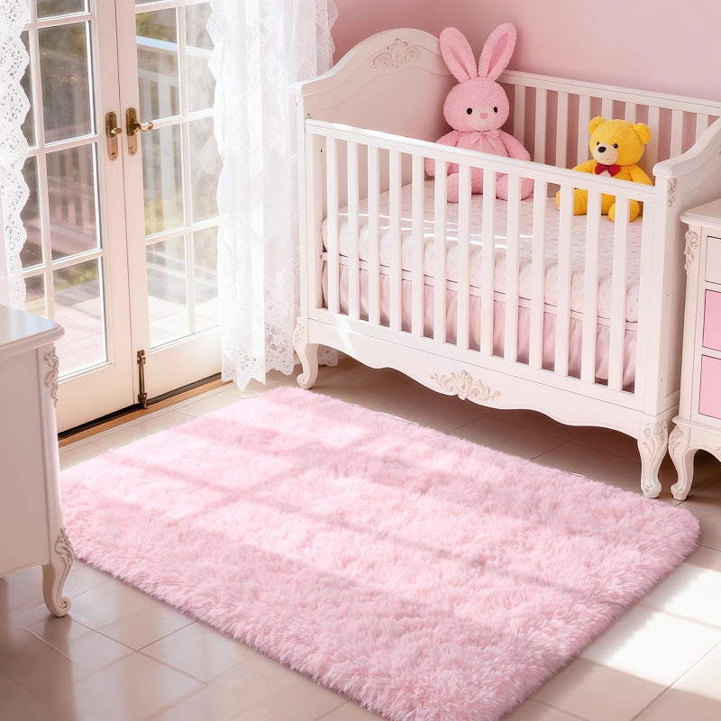 Merelax Soft Modern Indoor Shaggy Area Rug for Bedroom Livingroom Dorm Kids Room Home Decorative, Non-Slip Plush Fluffy Furry Fur Rugs Comfy Nursery Accent Floor Carpet 3x5 Feet, Pink - Image 3