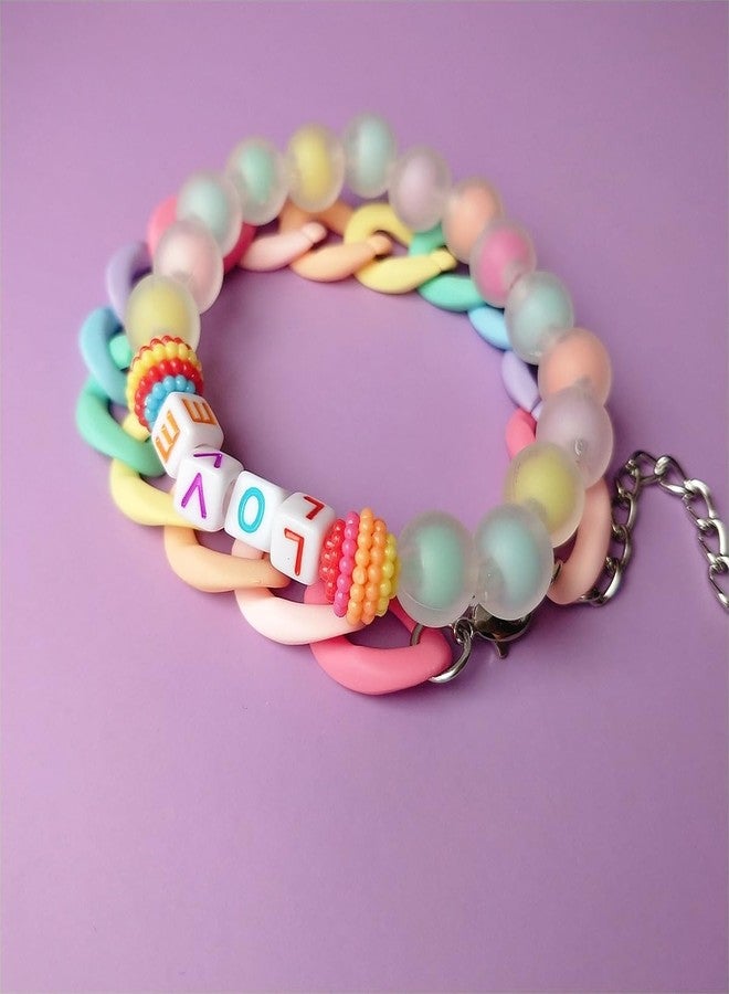 ASHMITA 4 Pairs Multicolor Resin Lightweight Chunky Link Chain Bracelets Heart-shaped Flower Rainbow Candy Colorful Beads Paperclip Chain Bracelet for Women - Image 2